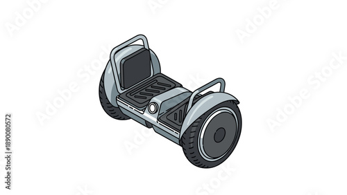 Modern gray self-balancing scooter or hoverboard with two large wheels and foot pads shown from an isometric perspective.