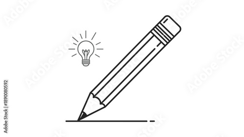 Creative concept illustration featuring a sharpened pencil drawing a line with a glowing lightbulb idea symbol above it.