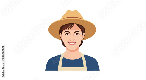 Smiling farmer woman wearing hat with transparent background