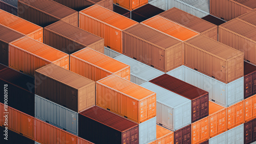 View of stacked industrial containers in storage area