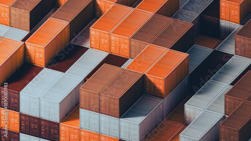 View of stacked industrial containers in storage area