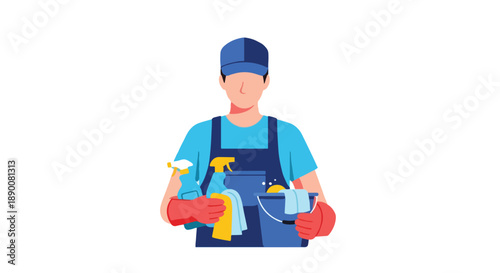 Cleaning man with supplies
