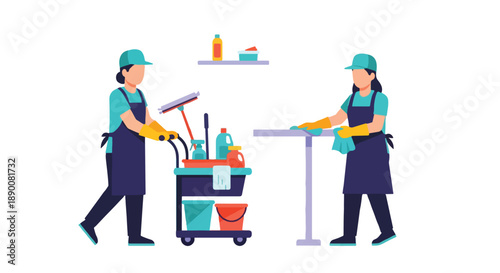 Cleaning service team working with equipment