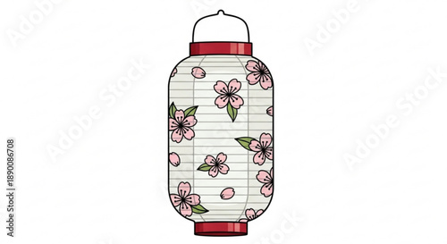 Japanese Lantern with Cherry Blossoms Isolated on White
