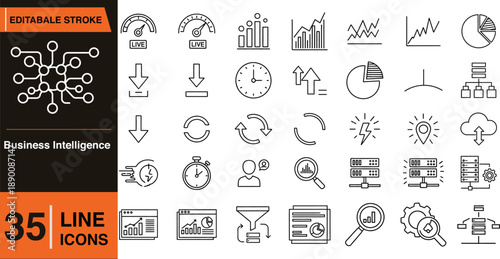 Collection of 35 line icons for business and finance