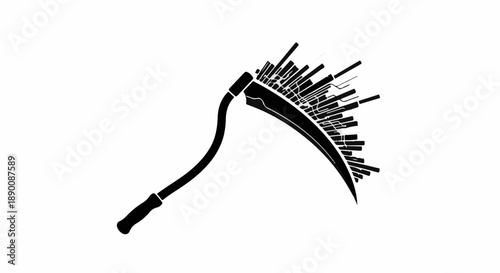 Conceptual illustration of a scythe transformed into an abstract sound wave visualization