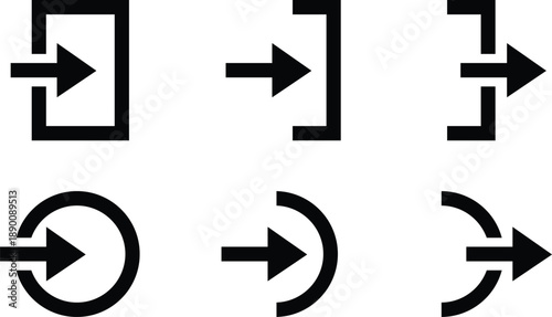 Minimal login and logout icons with arrow symbols for sign in, sign out, and user authentication actions.