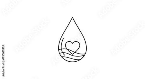 Blood Drop with Heart Icon, Medical Donation Symbol, Health & Care Emblem