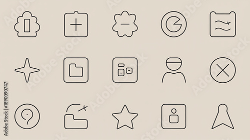 Set of minimalist outline icons simple vector symbols for user interface design representing various functions and actions isolated on a neutral background
