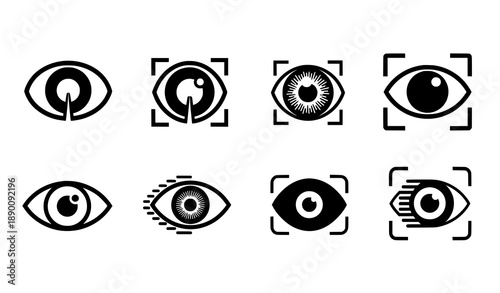 Minimal retina scan eye icons vector security pictogram set