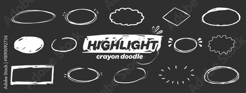 Highlight scribble chalk hand drawn round rough thin frames. Freehand ovals doodle. Chalk pencil ellipse frames, 