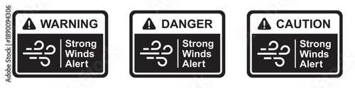 Wind strong alert label icon illustration