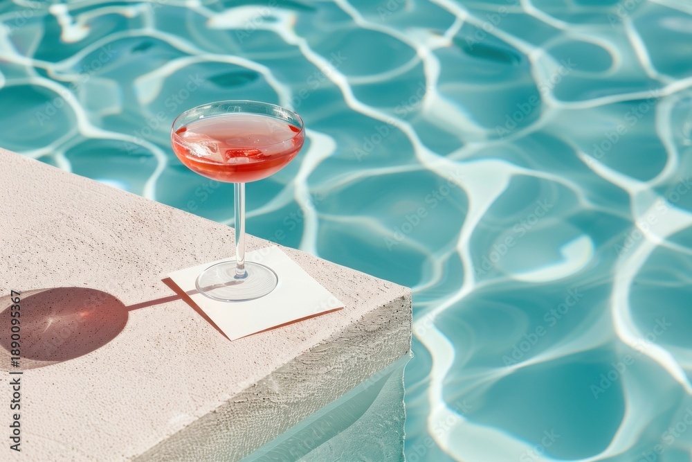 Naklejka premium Card mockup cocktail glass pool.