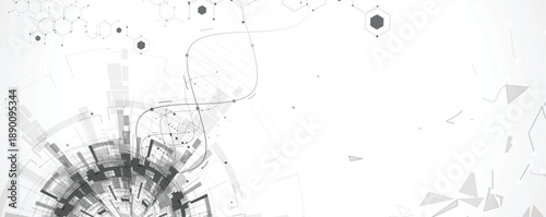 Futuristic genetic hexagons, DNA strands, connected neural web