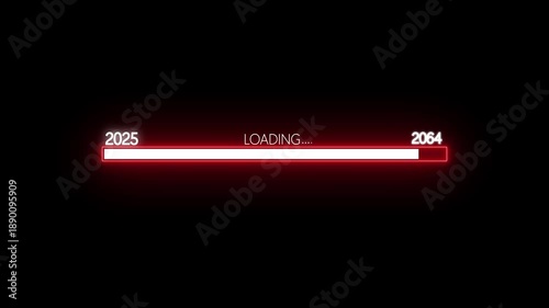 Loading Bar Showing Progress From Year 2025 To 2064 With 100 Percent Complete progress bar progress indicator. 
