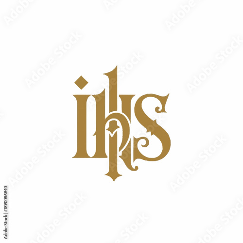 IHS Christogram religious symbol in elegant gold lettering.