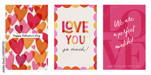 Valentine's day cards set. Lovely hand drawn design, great for gift tags, invitations, cards - vector design