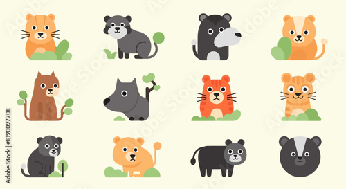 Collection of Cartoon Animal Faces and Figures.