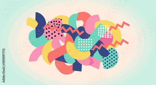 Vibrant abstract shapes in a playful memphis style design.