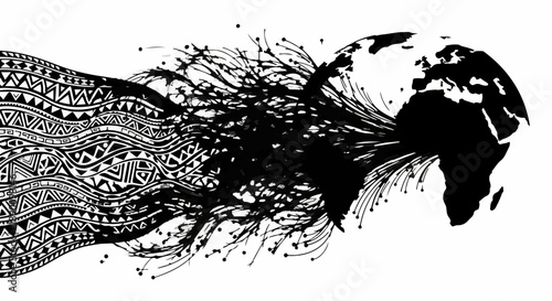 Abstract illustration of a stylized planet Earth with organic, flowing patterns emanating outwards.