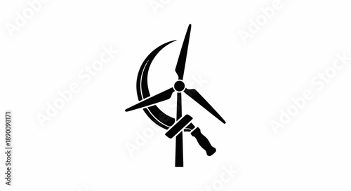 Symbol of renewable energy integrated with traditional tools, representing a blend of past and future.