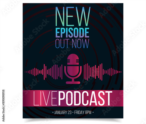 Retro vintage templates with microphones for online radio podcast and live broadcast, Podcast logo design 