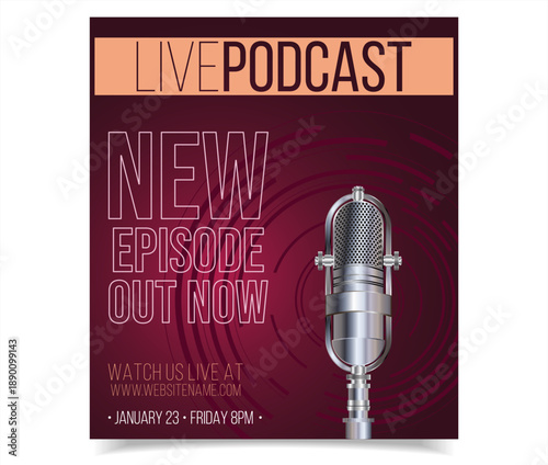 Retro vintage templates with microphones for online radio podcast and live broadcast, Podcast logo design 