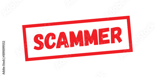 Scammer red color stamp style. alert sign symbol. heading sign tab. 