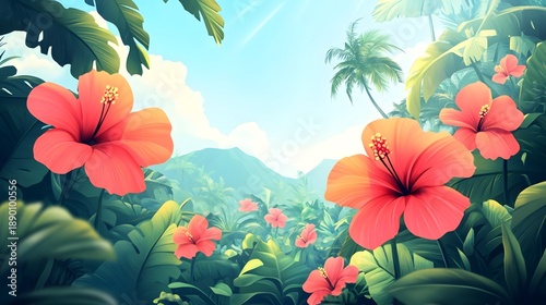 Tropical flowers blooming under the sunshine