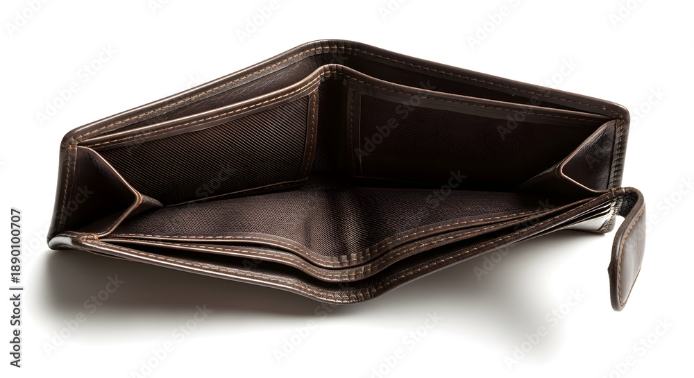 Naklejka premium Open Empty Wallet Representing Lack of Money Isolated on White