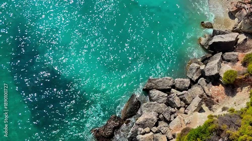 Aerial drone footage of Xigia Sulfur Beach in Zakynthos, Greece, ...