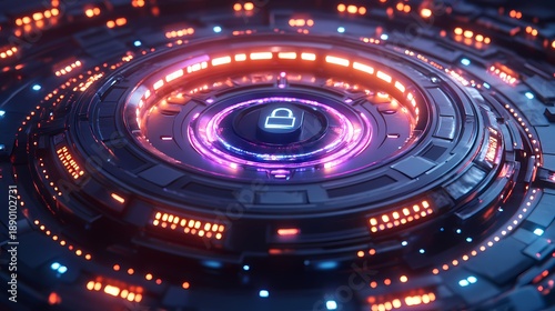 Wallpaper Mural Concentric illuminated rings of a futuristic digital security interface glow with intense neon light Torontodigital.ca