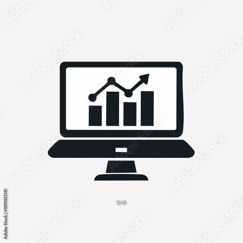 Laptop Computer Showing Growth Chart and Upward Arrow, Symbolizing Business Analytics and Financial Progress
