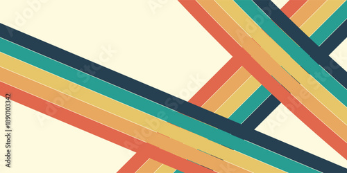 Abstract colorful 70s background vector. Vintage retro wallpaper with rainbow stripes and wavy lines.
