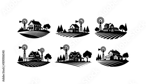 Rural Farmhouse Illustrations Set