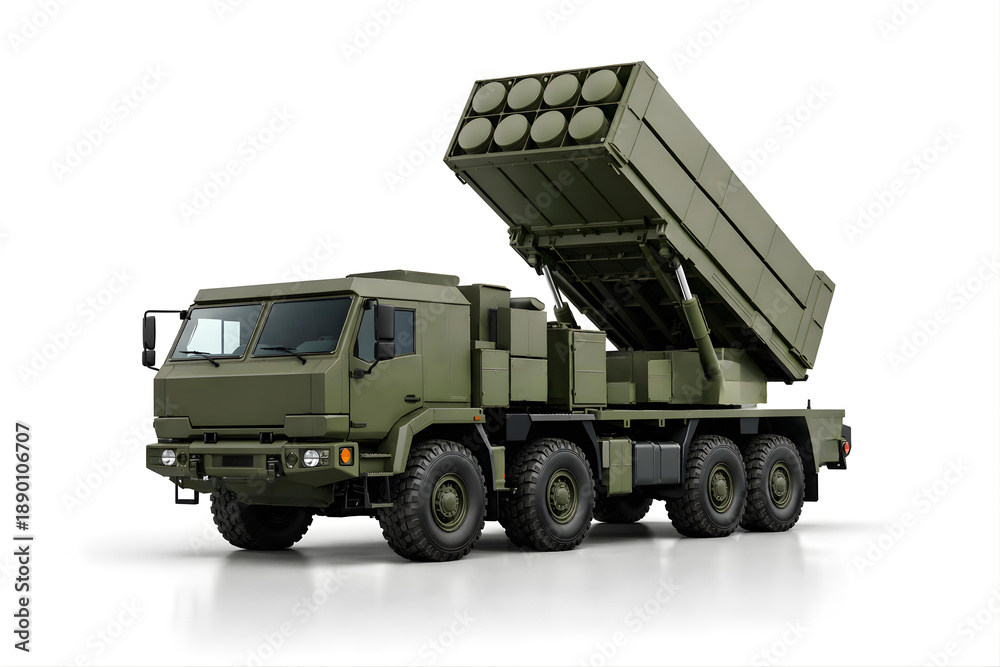 Obraz premium Modern Mobile Air-Defense Missile Launcher on White Background