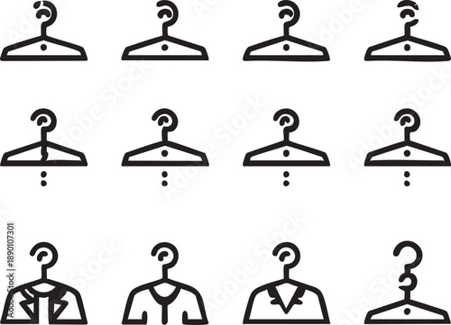 Clothes hanger vector icons: garment rack, closet organization, fashion design eps silhouette
