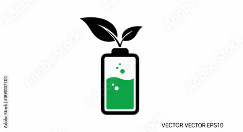 Green energy concept with a battery and growing plant, symbolizing eco-friendly power.
