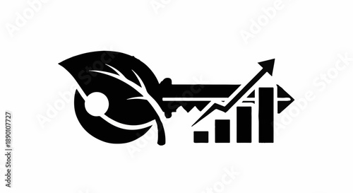 Symbol of growth and sustainability with upward trend graph and leaf