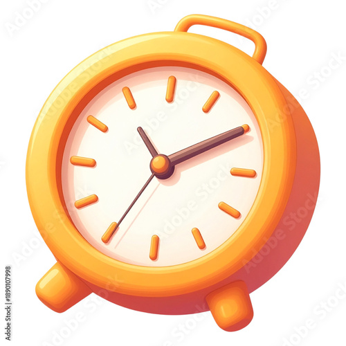 Rounded 3D orange alarm clock icon for morning wake up calls and time management notifications