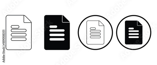 Document & File Icon Vector Set – Paper Symbol in Line, Outline, Filled and Two-Tone Styles, Isolated on White Background