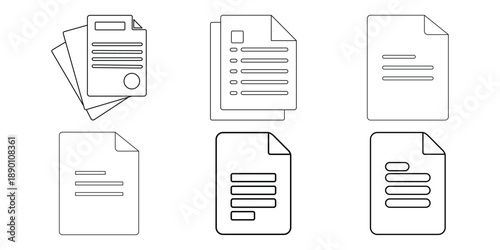Document & File Icon Vector Set – Paper Symbol in Line, Outline, Filled and Two-Tone Styles, Isolated on White Background