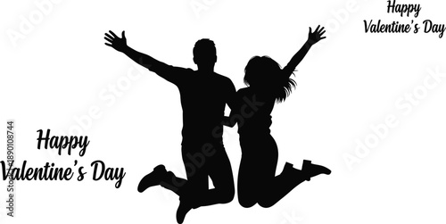 Silhouette of a Couple Jumping with Happy Valentines Day Text Valentine's Day