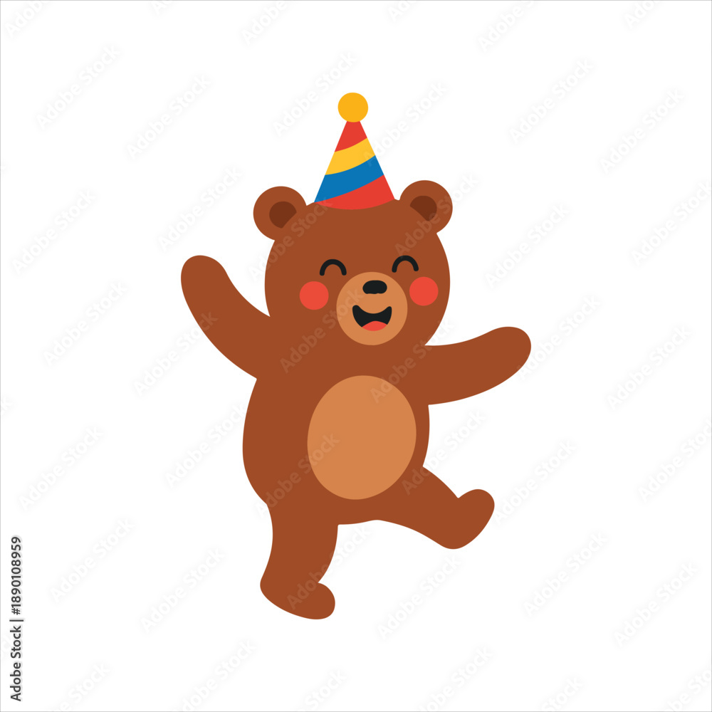 Obraz premium Dancing Bear with Party Hat Illustration, Fair Clipart, Circus Clip art, Carnival Celebration Art, Carnival Digital File