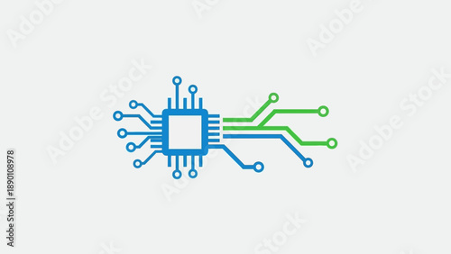Stylized Microchip Circuit Board Illustration.