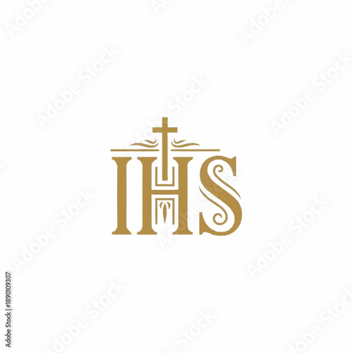 IHS Christogram with Cross Religious Symbol.