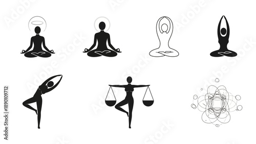 Yoga Silhouettes in Various Poses.