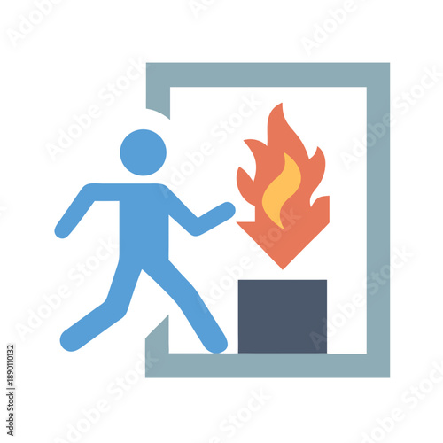 Emergency exit pictogram showcasing a figure escaping a fire hazard in a building