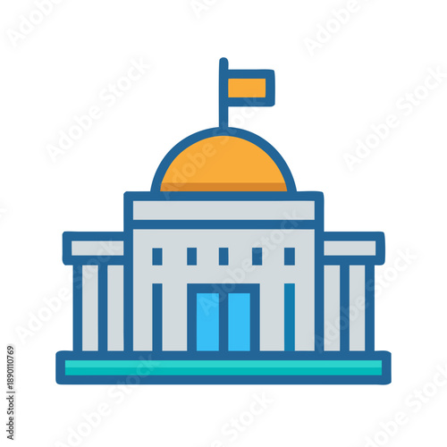 Government building icon in a flat design style on a black background