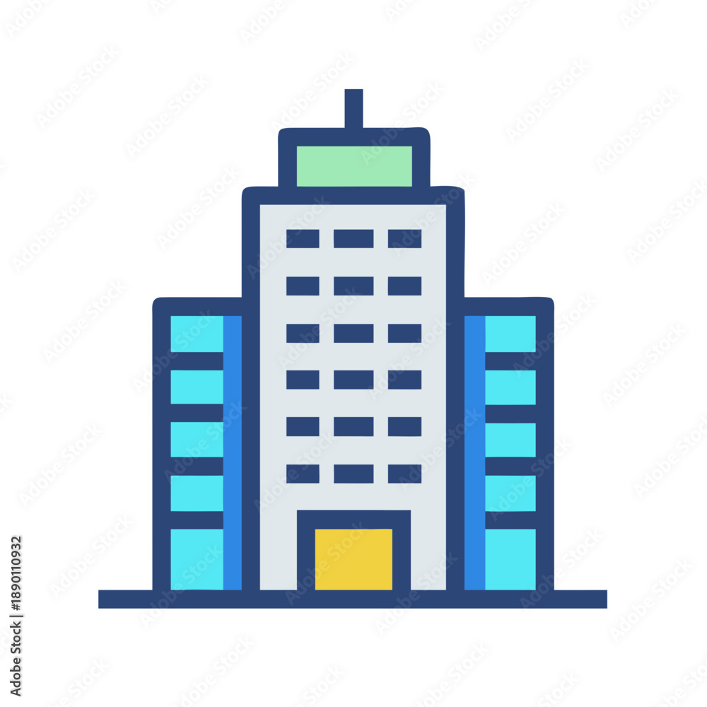Naklejka premium Flat Vector Illustration of Modern Office Building Isolated on Black Background
